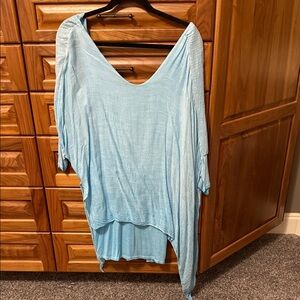 Light Blue V-Neck Poncho Top